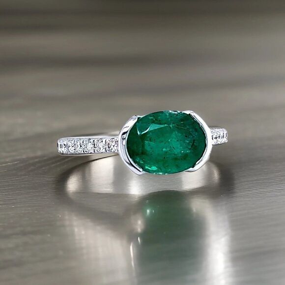 Natural Emerald Diamond Ring 6.5 14k W Gold 2.33 TCW Certified 221335 - Picture 4 of 17